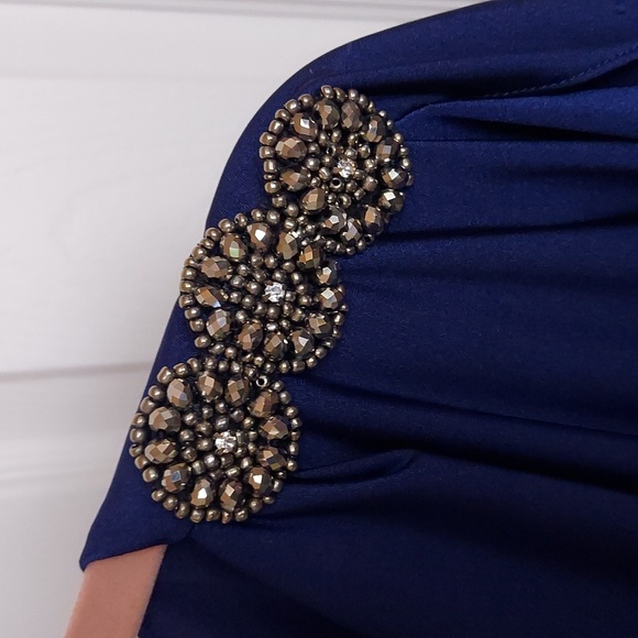 R&M Richards Blue Ruffle Dress with Shoulder Details - Picture 4 of 4